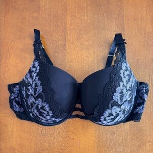 Cacique Boost Balconette Bra Seriously Sexy Black Silver Lace Lingerie 40 DD